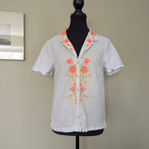 Maeve by Anthropologie Floral Embroidered Button Down Shirt - Light Blue - Sz 6